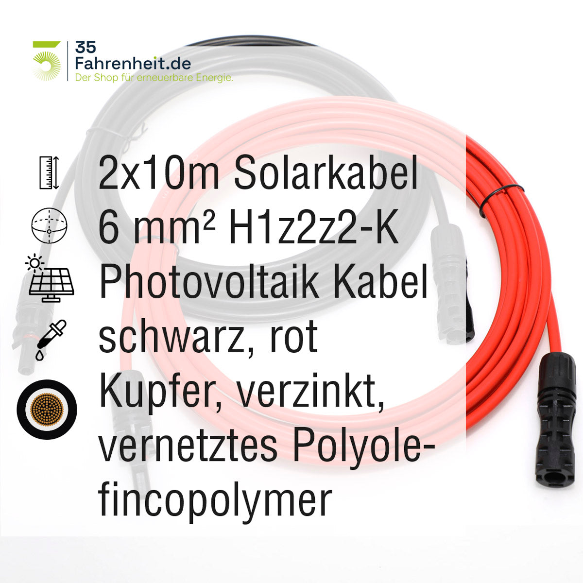 Solarkabel Set 2x10 m, H1Z2Z2-K Rot und Schwarz mit MC-4 Stecker
