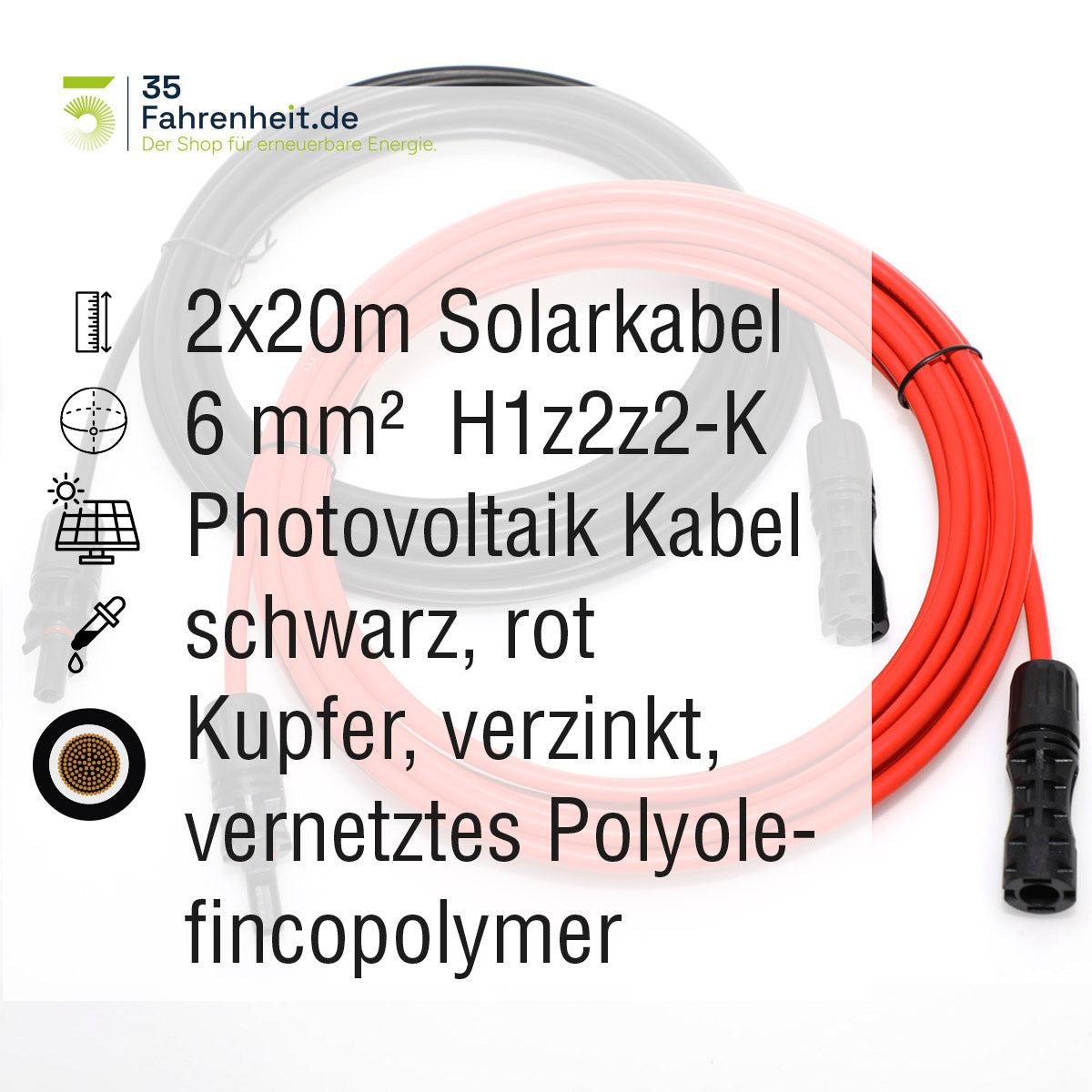 Solarkabel Set 2x20 m, H1Z2Z2-K,Rot und Schwarz mit MC-4 Stecker