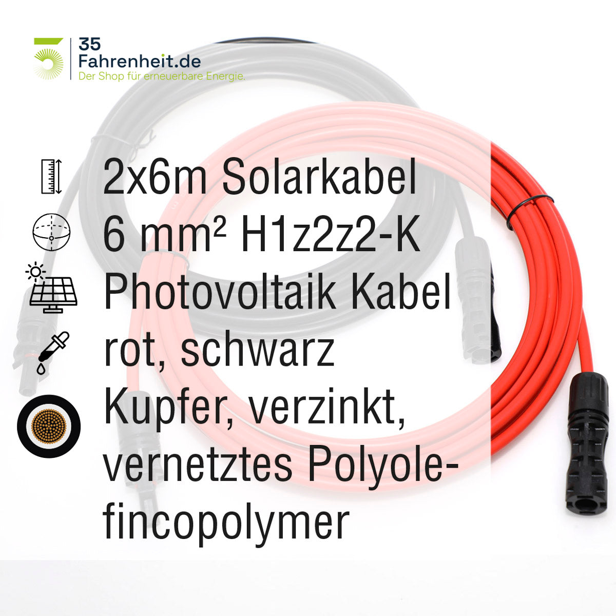 Solarkabel Set 2x6 m, H1Z2Z2-k Rot und Schwarz mit MC-4 Stecker