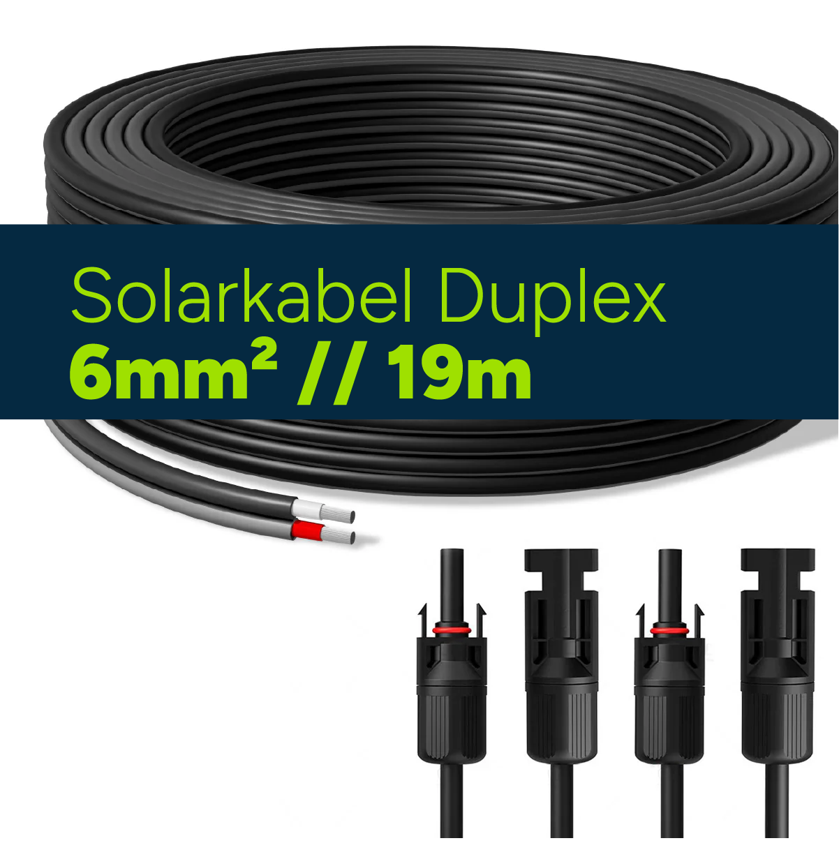 Solarkabel Duplex 19m Set 6mm² H1Z2Z2-K – inkl. MC4 Stecker – TÜV zertifiziert – 1500V 30A – UV- & witterungsbeständig