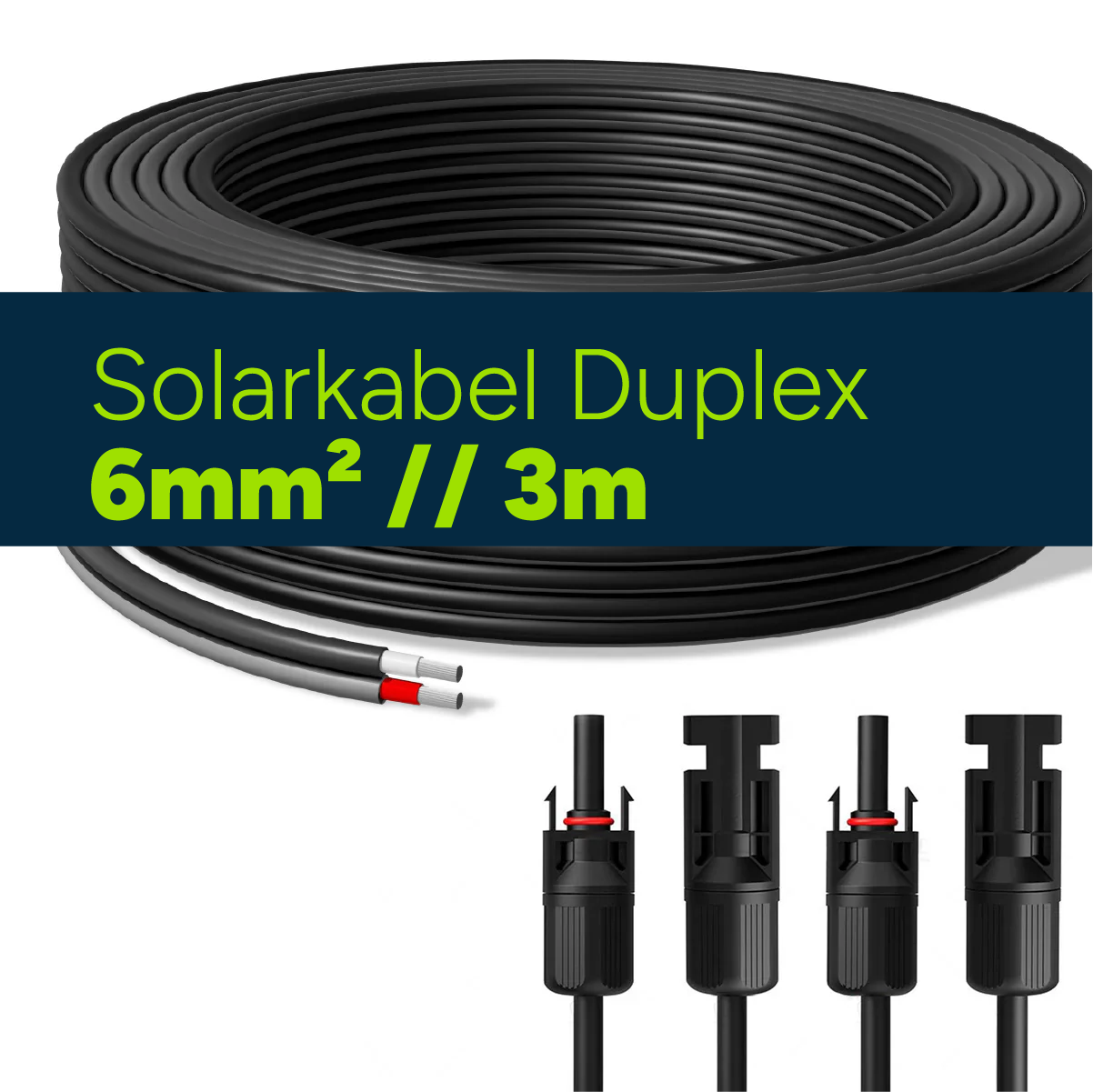 Solarkabel Duplex 3m Set 6mm² H1Z2Z2-K – inkl. MC4 Stecker – TÜV zertifiziert – 1500V 30A – UV- & witterungsbeständig