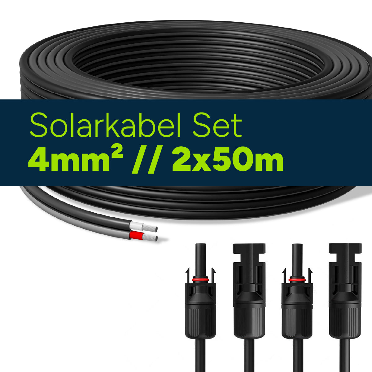 Solarkabel Duplex 50m Set 4mm² H1Z2Z2-K – inkl. MC4 Stecker – TÜV zertifiziert – 1500V 30A – UV- & witterungsbeständig (Kopie)