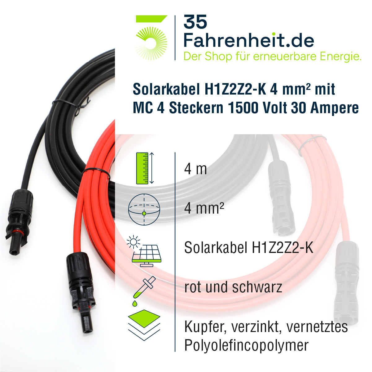 Solarkabel Set H1Z2Z2-K 4mm² | 2x4m Verlängerungskabel inkl. Solarstecker