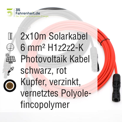 Solarkabel Set 2x15 m, H1Z2Z2-K Rot und Schwarz mit MC-4 Stecker