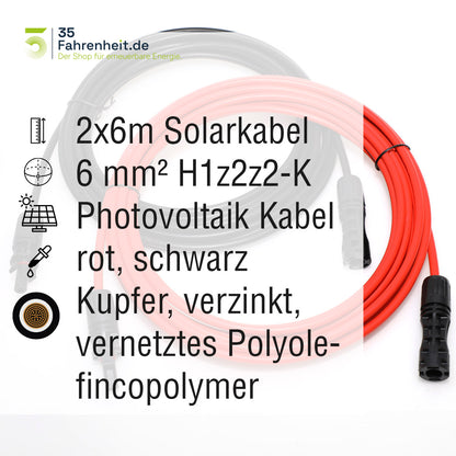 Solarkabel Set 2x6 m, H1Z2Z2-k Rot und Schwarz mit MC-4 Stecker