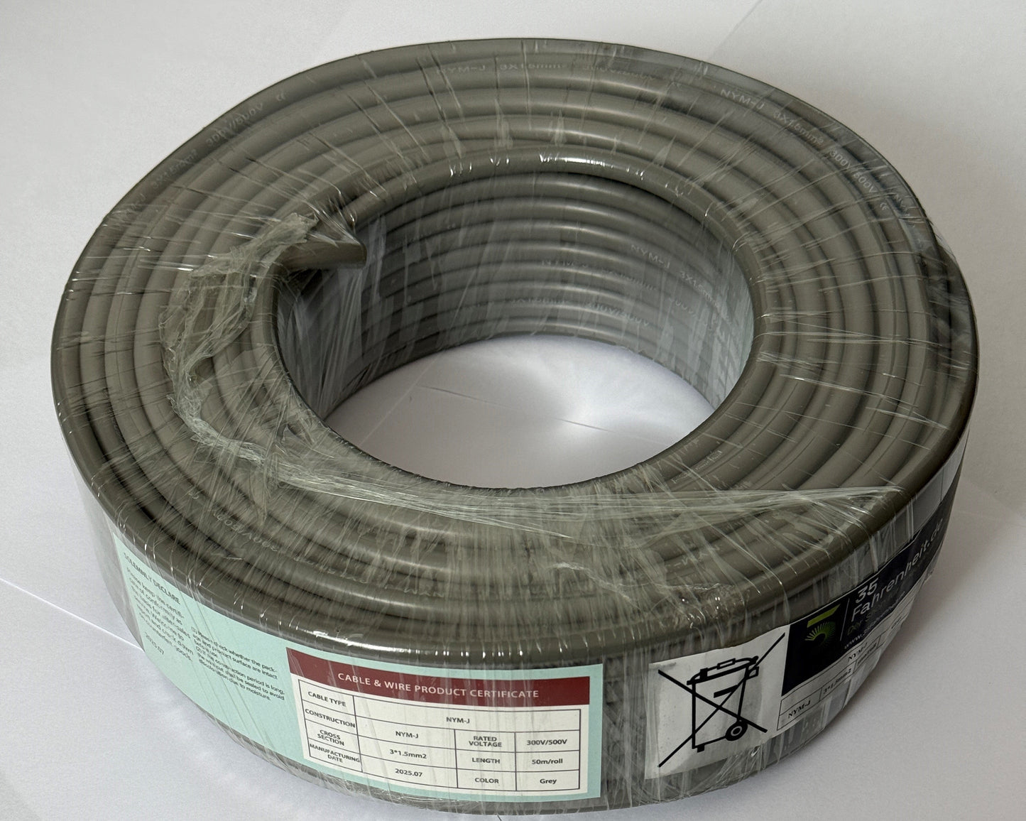 35Fahrenheit NYM-J Instalationskabel 3x1,5mm² 50 m Grau