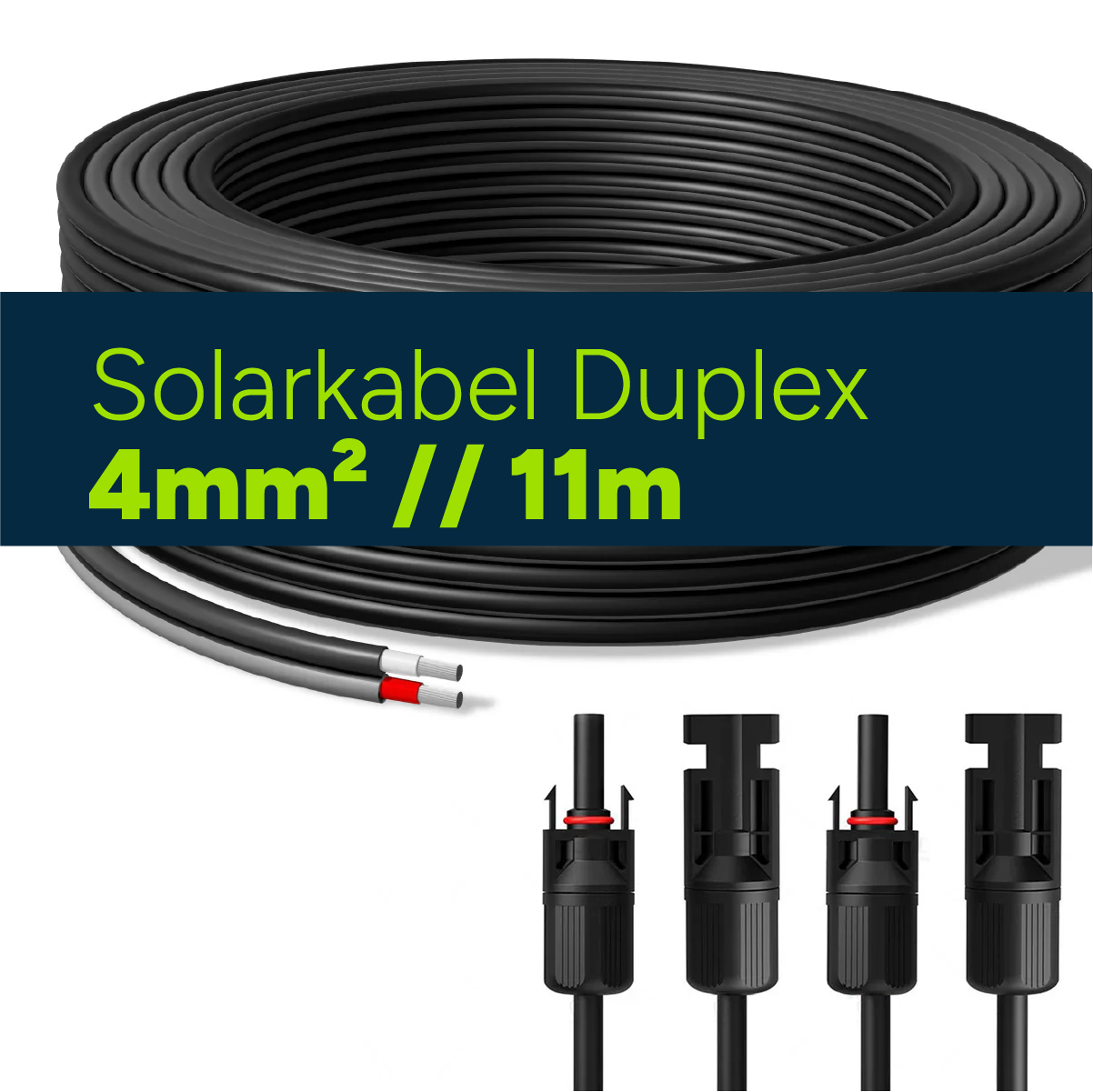 Solarkabel Duplex 11m Set 4mm² H1Z2Z2-K – inkl. MC4 Stecker – TÜV zertifiziert – 1500V 30A – UV- & witterungsbeständig