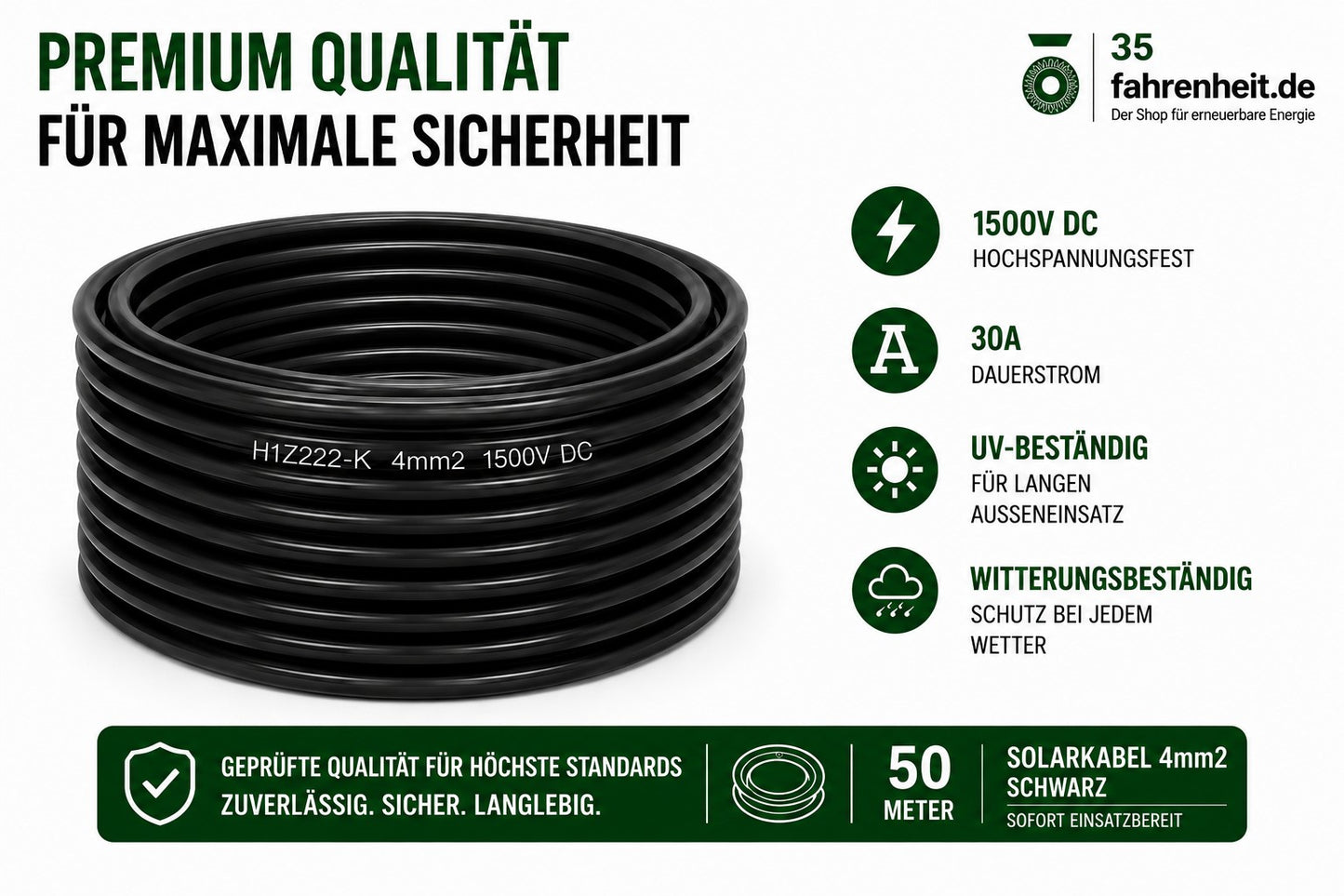 Solarkabel 4 mm2 50 Meter  H1Z2Z2-k schwarz
