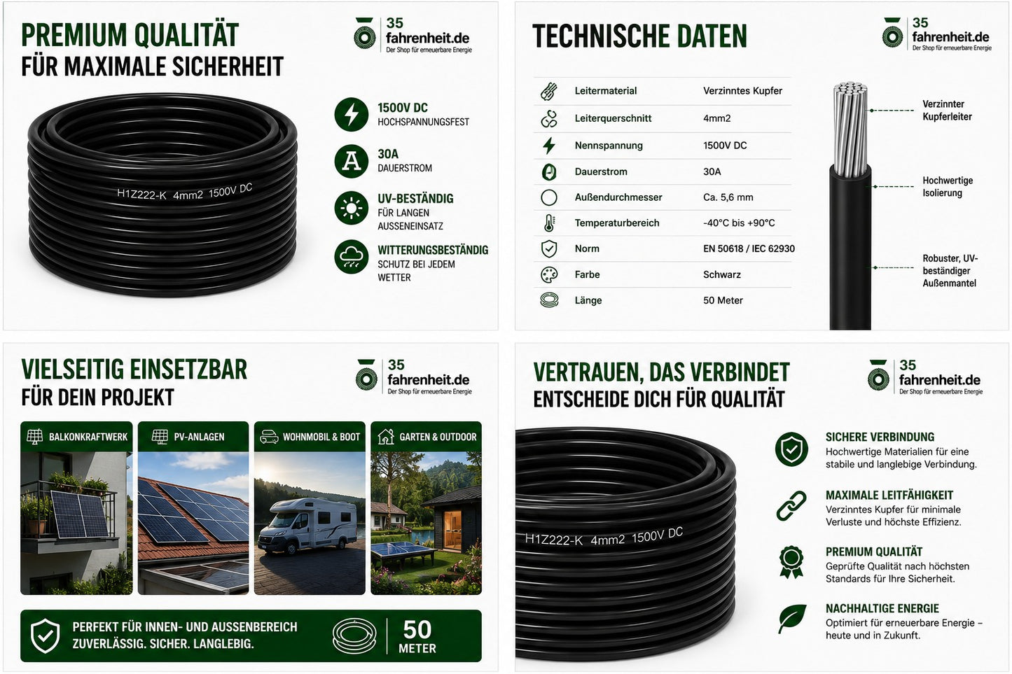 Solarkabel 4 mm2 50 Meter  H1Z2Z2-k schwarz