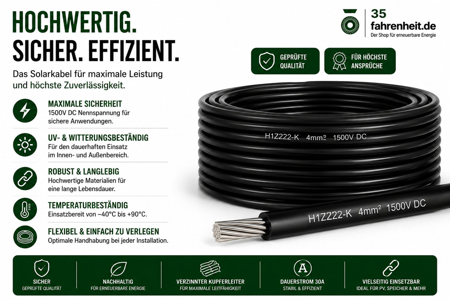 Solarkabel 4 mm2 50 Meter  H1Z2Z2-k schwarz