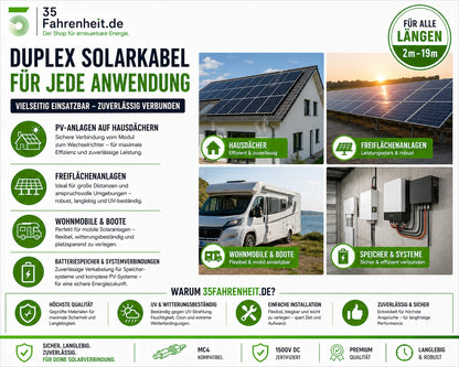 Solarkabel Duplex 9m Set 4mm² H1Z2Z2-K – inkl. MC4 Stecker – TÜV zertifiziert – 1500V 30A – UV- & witterungsbeständig