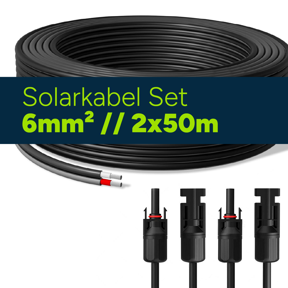 Solarkabel Duplex 50m Set 6mm² H1Z2Z2-K – inkl. MC4 Stecker – TÜV zertifiziert – 1500V 30A – UV- & witterungsbeständig (Kopie) (Kopie)