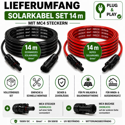 Solarleitung 6mm2 | 2x14m PV Kabel 6mm2 mit MC 4 Stecker