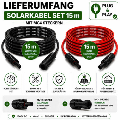 Solarkabel 6mm2 | 2x15m Verlängerungskabel inkl.MC 4 Stecker