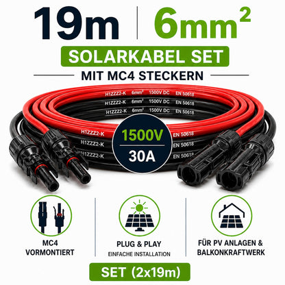 Solarkabel  6mm2 | 2x19m Verlängerungskabel inkl. Solarstecker