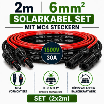 Solarkabel 6mm2 | 2x2m Verlängerungskabel inkl.MC 4 Stecker
