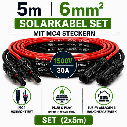 Solarkabel 6mm2, 2x5m Verlängerungskabel H1Z2Z2-K  inkl. MC4 Stecker