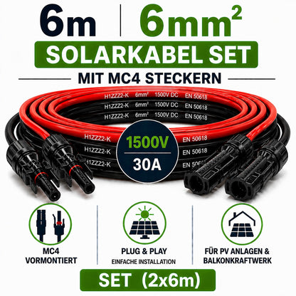 MC4 Kabel  6mm2 | 2x6m Verlängerungskabel inkl. Solarstecker