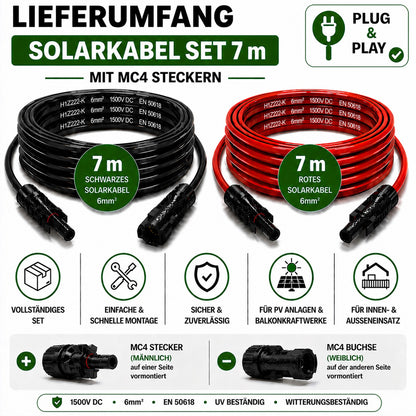 Solarkabel  6mm2, PV Kabel 6 mm2  2x7m Verlängerungskabel H1Z2Z2-K 6mm2