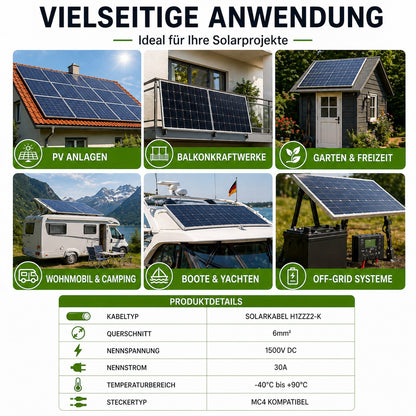 Solarkabel 6mm2, 2x5m Verlängerungskabel H1Z2Z2-K  inkl. MC4 Stecker