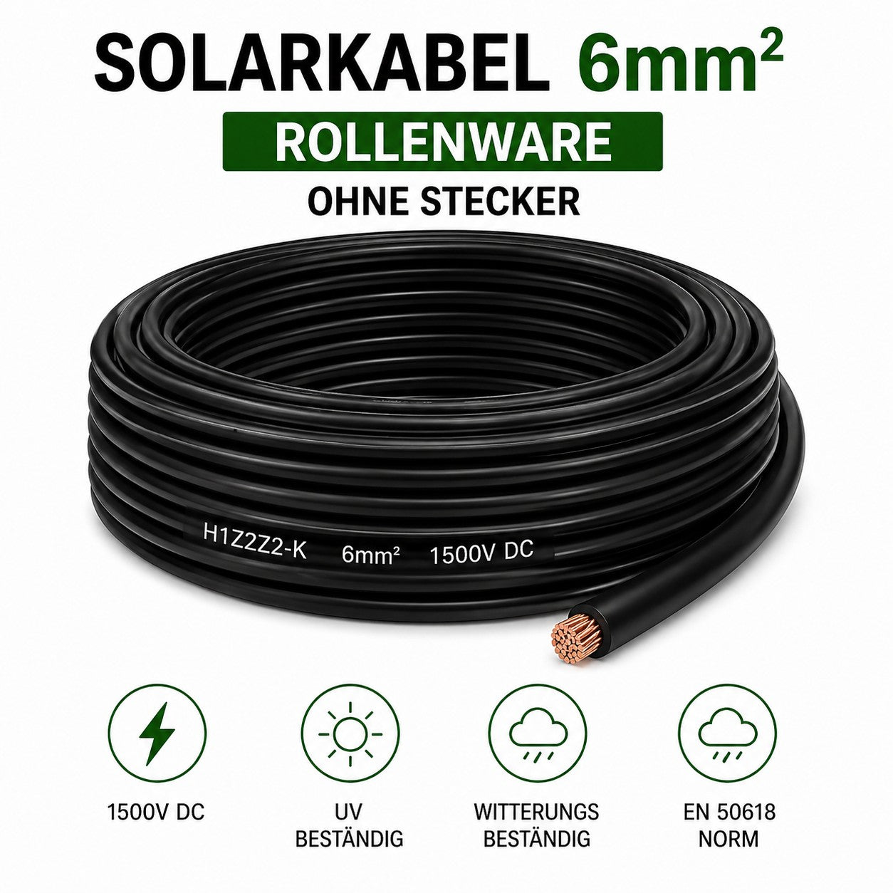 Solarkabel 6 mm2 50 m Rolle H1Z2Z2-k schwarz