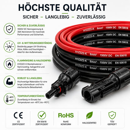 Solarkabel  6mm2| 2x20m Verlängerungskabel inkl. Solarstecker