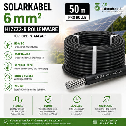 Solarkabel 6 mm2 50 m Rolle H1Z2Z2-k schwarz