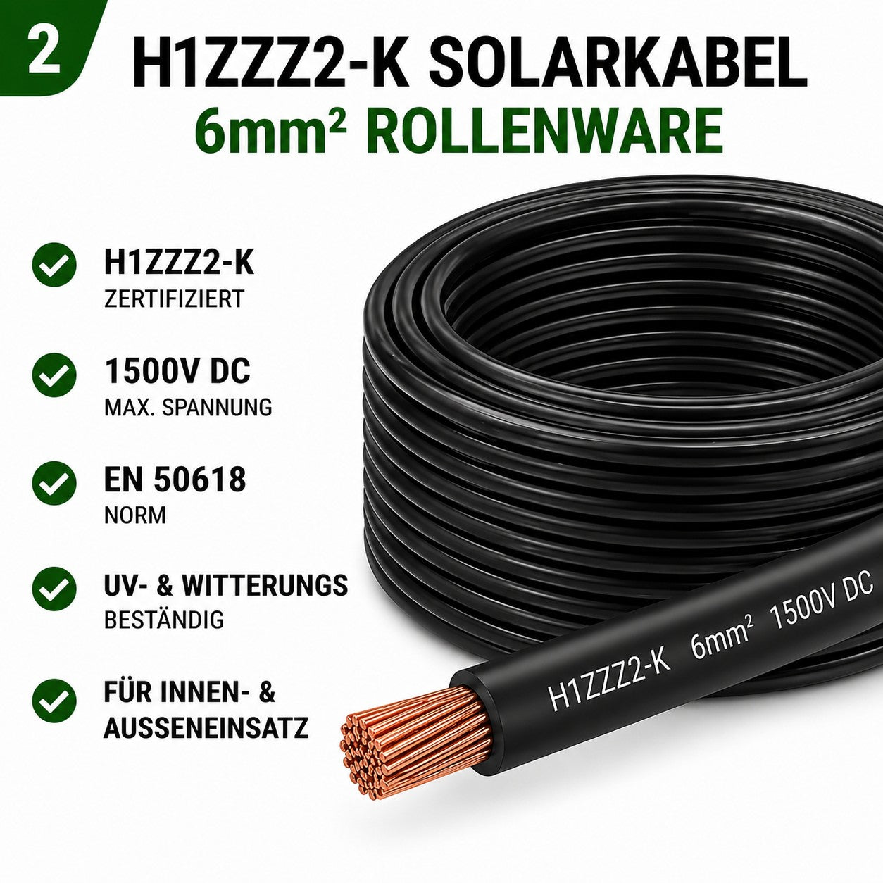 Solarkabel 6 mm2 50 m Rolle H1Z2Z2-k schwarz