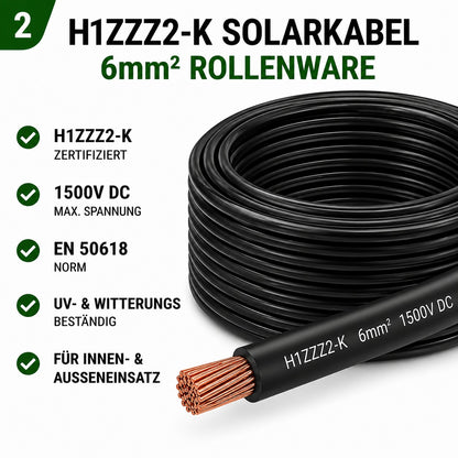 Solarkabel 6 mm2 50 m Rolle H1Z2Z2-k schwarz