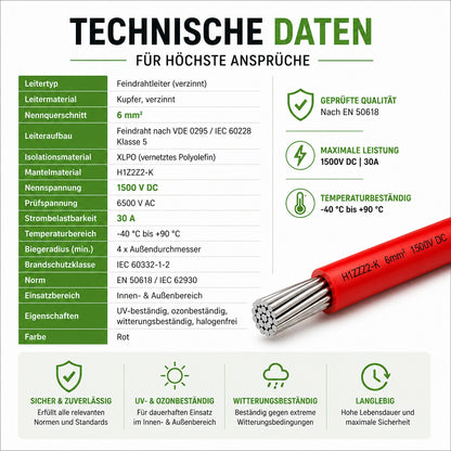Solarkabel 4 mm2 50 m H1Z2Z2-k Rot
