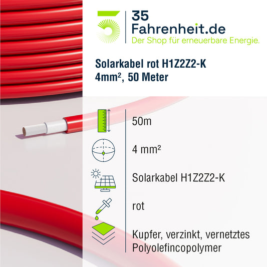 Solarkabel 50m 4 mm² H1Z2Z2-k Rot
