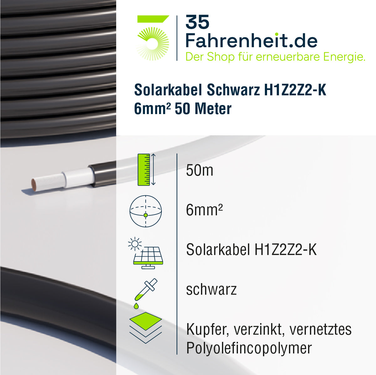Solarkabel 50m 6 mm² H1Z2Z2-k schwarz