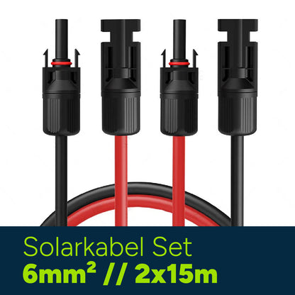 Solarkabel Set 2x15 m, H1Z2Z2-K Rot und Schwarz mit MC-4 Stecker