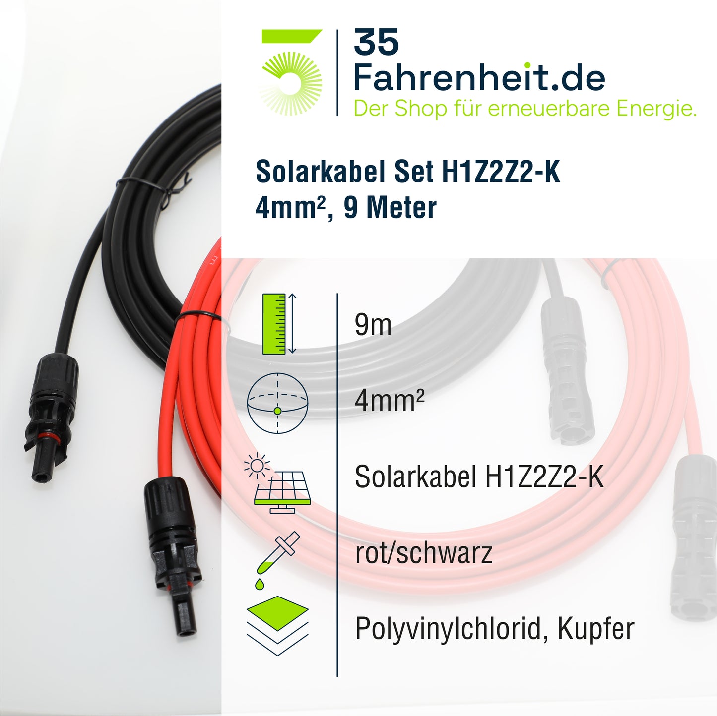 Solarkabel Set H1Z2Z2-K 4mm² | 2x9m Verlängerungskabel inkl. Solarstecker