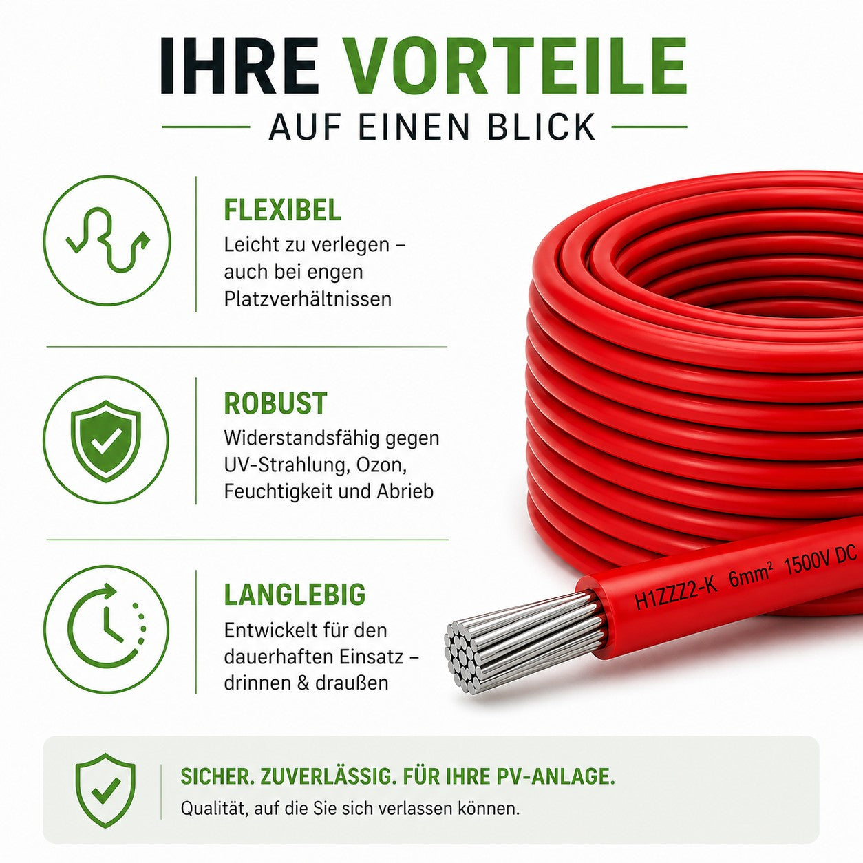 Solarkabel 6 mm2  50 m Rolle H1Z2Z2-k rot