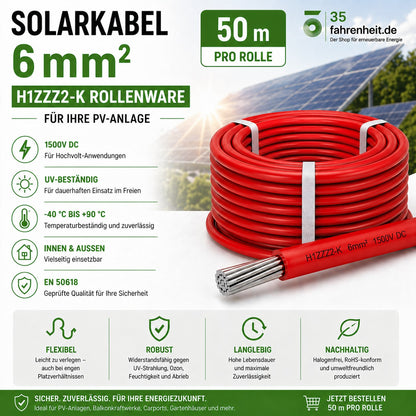 Solarkabel 6 mm2  50 m Rolle H1Z2Z2-k rot