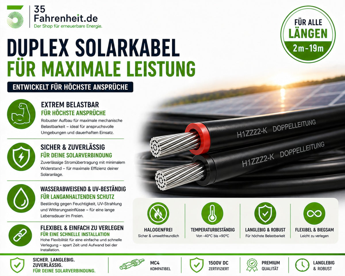 Solarkabel 4mm² Duplexkabel 4 mm2  3 Meter inkl. MC4 Stecker PV Kabel 4mm2 Duplex